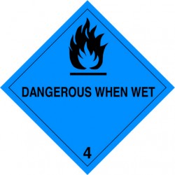 4.3 Stoffen die in contact met water brandbare gassen ontwikkelen met tekst (Dangerous when wet)