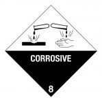 8.0 Bijtende stoffen met tekst (Corrosive) logo